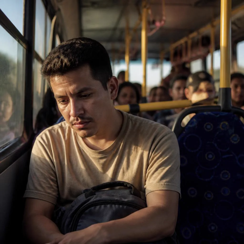 Homem cansado dentro de um ônibus indo trabalhar — quem trabalha sem carteira assinada pode ter direito ao reconhecimento do vínculo de emprego